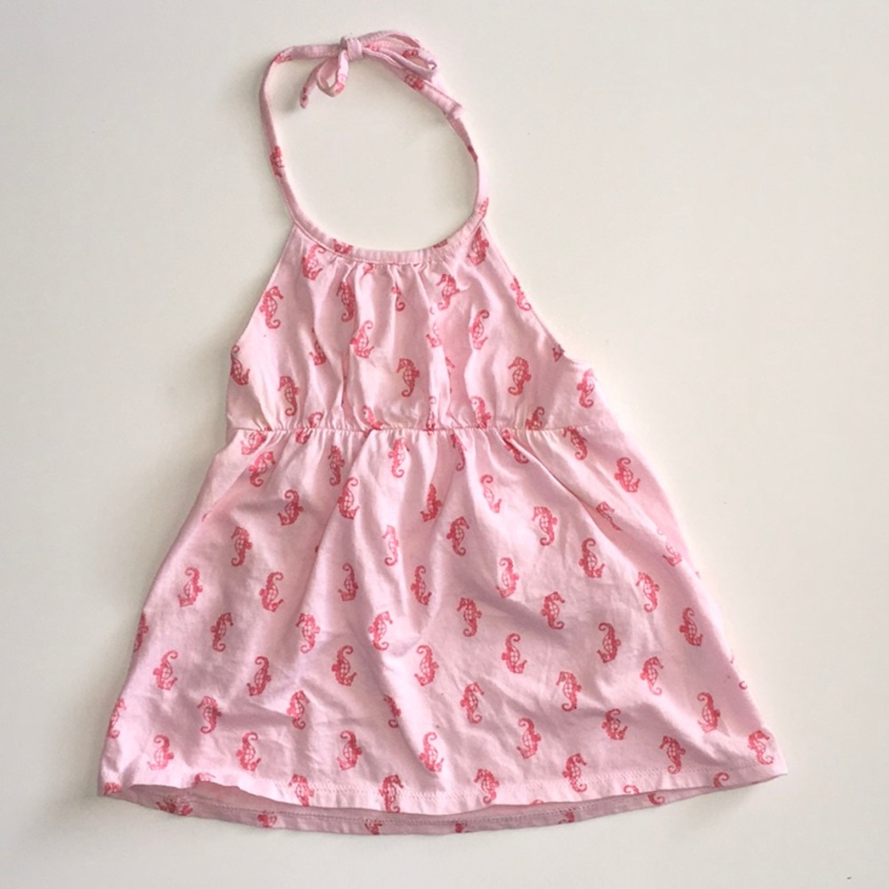 Vintage Gap girl pink halter tank top S 6-7 seahorse